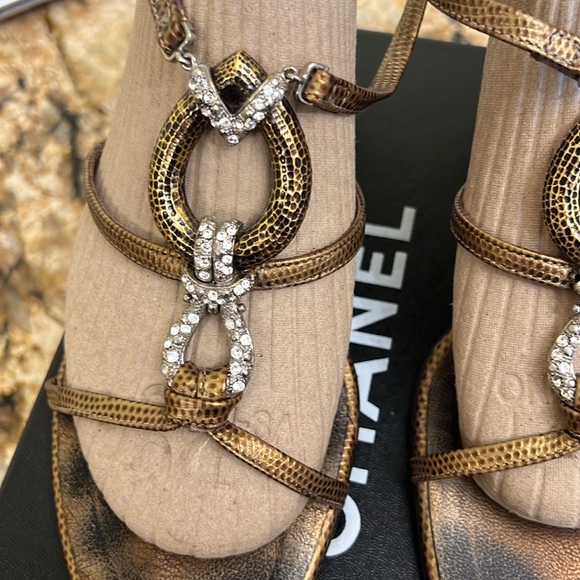 Giuseppe Zanotti Vicini Gold with Crystal Rhinestones Sandals. Sz 11 - Picture 8 of 12